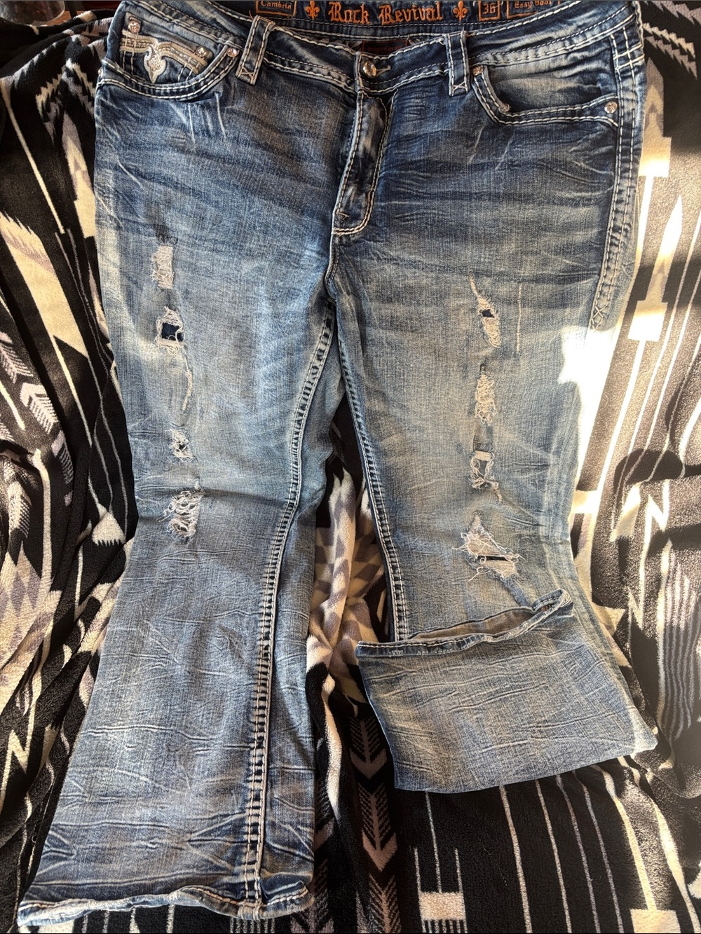 Rock Revival Distressed Light Blue Flare Jeans